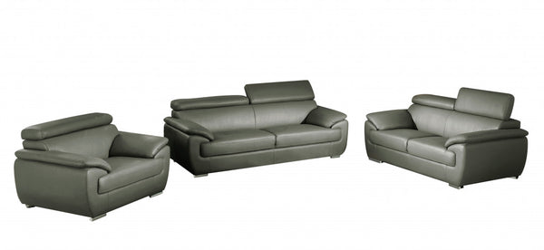 Homeroots Three Piece Indoor Gray Genuine Leather Six Person Seating Set Grey  329526