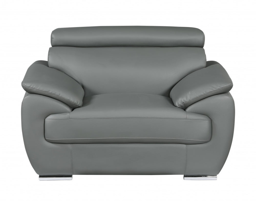 HomeRoots Three Piece Indoor Gray Genuine Leather Seating Set for Six – Stylish & Comfortable Living Room Solution 329526
