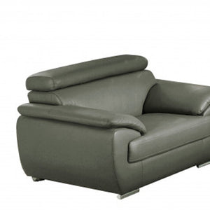 HomeRoots Three Piece Indoor Gray Genuine Leather Seating Set for Six – Stylish & Comfortable Living Room Solution 329526