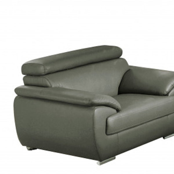 HomeRoots Three Piece Indoor Gray Genuine Leather Seating Set for Six – Stylish & Comfortable Living Room Solution 329526