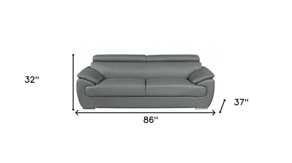 Homeroots 86" Gray Leather Sofa With Silver Legs Grey  329527