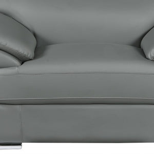 HomeRoots 38" Genuine Leather Chair and a Half - Modern Comfort with Durable Frame for Stylish Living Spaces Gray 329529