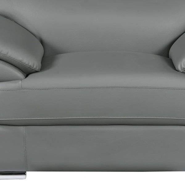 HomeRoots 38" Genuine Leather Chair and a Half - Modern Comfort with Durable Frame for Stylish Living Spaces Gray 329529