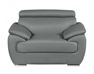 HomeRoots 38" Genuine Leather Chair and a Half - Modern Comfort with Durable Frame for Stylish Living Spaces Gray 329529