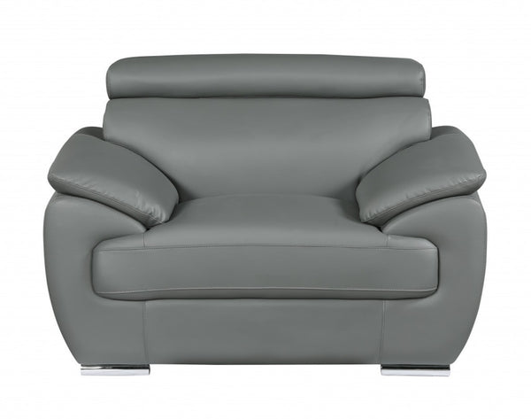 HomeRoots 38" Genuine Leather Chair and a Half - Modern Comfort with Durable Frame for Stylish Living Spaces Gray 329529