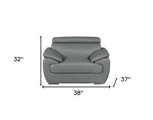 HomeRoots 38" Genuine Leather Chair and a Half - Modern Comfort with Durable Frame for Stylish Living Spaces Gray 329529