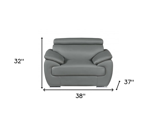 HomeRoots 38" Genuine Leather Chair and a Half - Modern Comfort with Durable Frame for Stylish Living Spaces Gray 329529