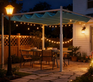 English Elm Easy Outdoor Pergola with Retractable Upf30 Canopy Powder Coated Metal Patio Frame T3971P426905