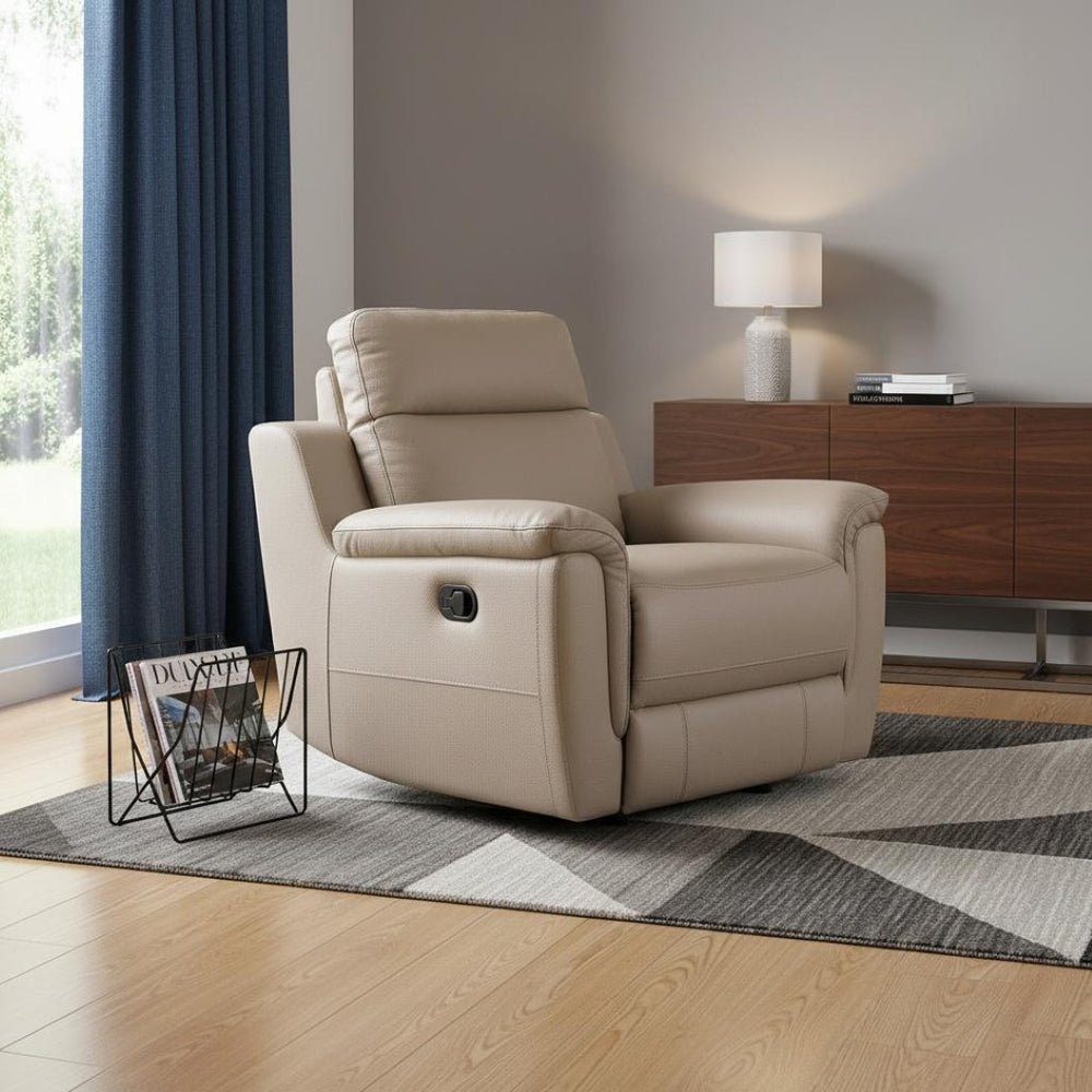 HomeRoots 41" Beige Reclining Chair - Contemporary Leather Match Design for Ultimate Comfort & Stylish Living 329542