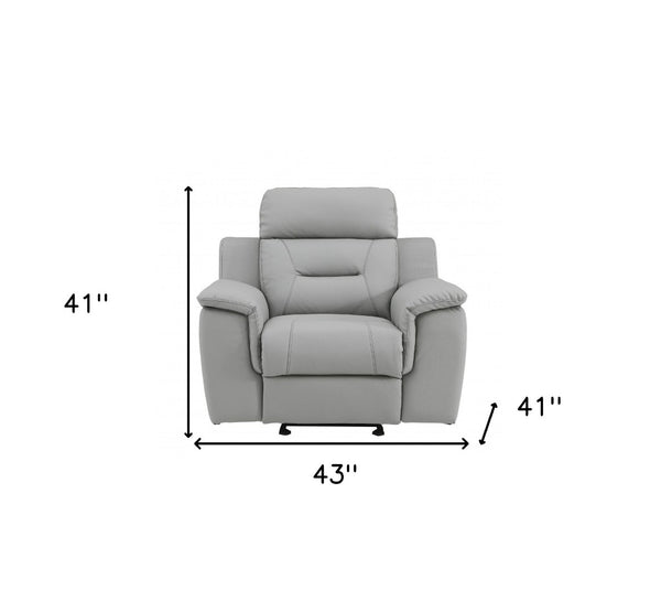 HomeRoots 41" Grey Reclining Leather Chair - Modern Comfort, Stylish Design, Perfect for Living Rooms & Offices 329544