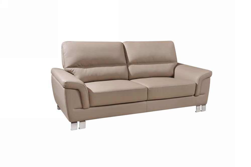 Homeroots 82" Beige Faux Leather Sofa With Silver Legs   329558