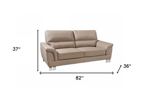 Homeroots 82" Beige Faux Leather Sofa With Silver Legs   329558