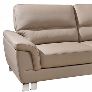 Homeroots 82" Beige Faux Leather Sofa With Silver Legs   329558