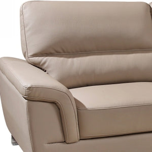 Homeroots 82" Beige Faux Leather Sofa With Silver Legs   329558