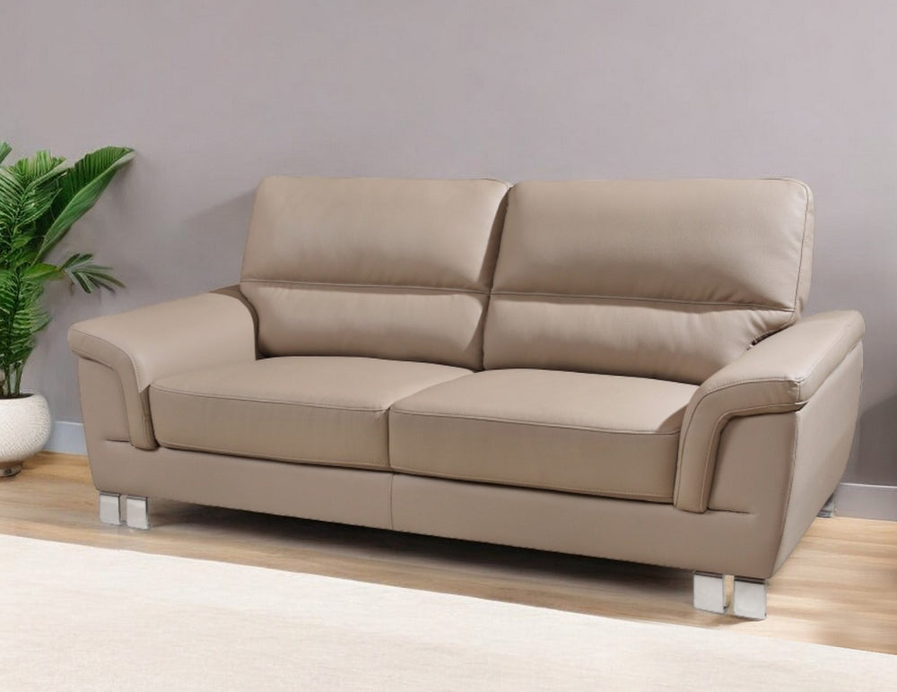 Homeroots 82" Beige Faux Leather Sofa With Silver Legs   329558