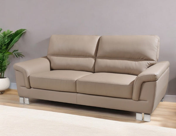 Homeroots 82" Beige Faux Leather Sofa With Silver Legs   329558