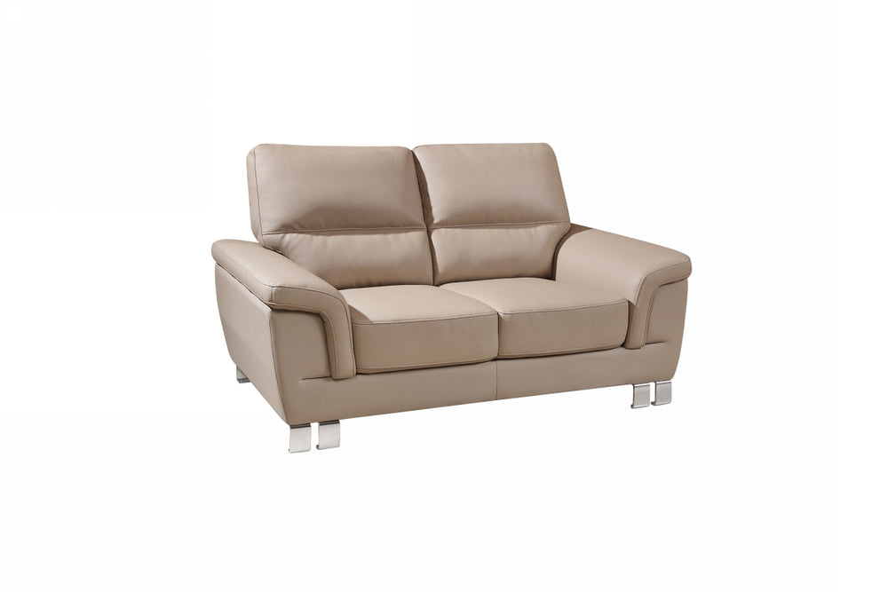 Homeroots 64" Beige And Silver Faux Leather Love Seat   329559