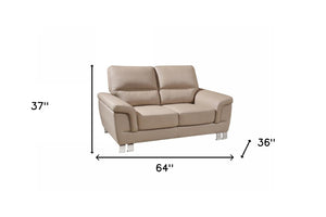 Homeroots 64" Beige And Silver Faux Leather Love Seat   329559