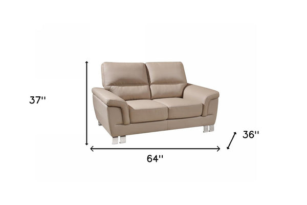 Homeroots 64" Beige And Silver Faux Leather Love Seat   329559