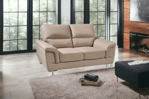 Homeroots 64" Beige And Silver Faux Leather Love Seat   329559