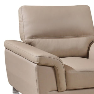 HomeRoots 82" Beige Faux Leather Sofa with Silver Legs - Modern Comfort for Stylish Living Spaces 42" X 36" X 37" 329560