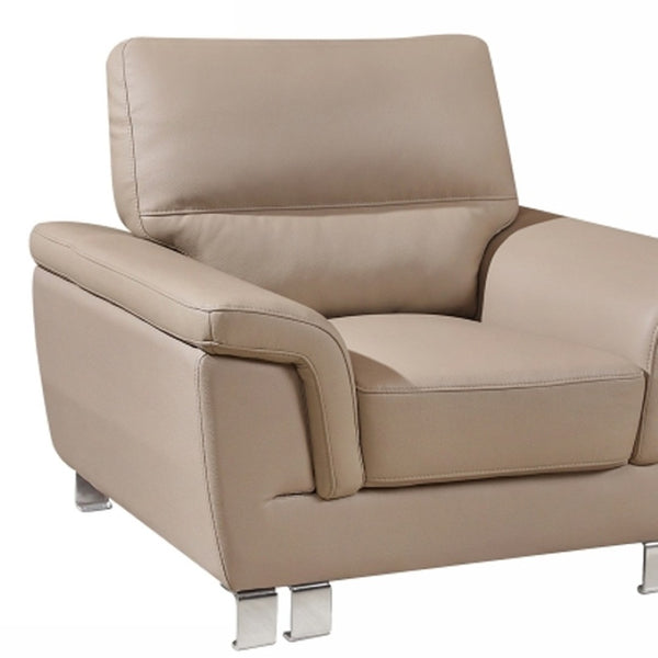 HomeRoots 82" Beige Faux Leather Sofa with Silver Legs - Modern Comfort for Stylish Living Spaces 42" X 36" X 37" 329560
