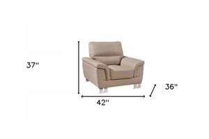 HomeRoots 82" Beige Faux Leather Sofa with Silver Legs - Modern Comfort for Stylish Living Spaces 42" X 36" X 37" 329560