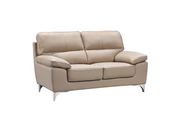 Homeroots 64" Beige And Silver Faux Leather Loveseat   329567