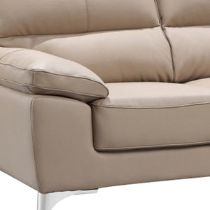 Homeroots 64" Beige And Silver Faux Leather Loveseat   329567