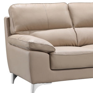 Homeroots 64" Beige And Silver Faux Leather Loveseat   329567
