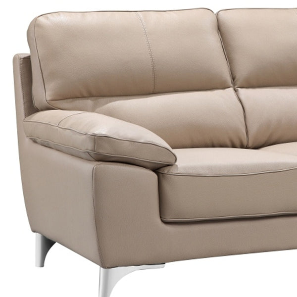 Homeroots 64" Beige And Silver Faux Leather Loveseat   329567