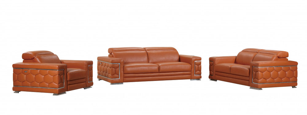 Homeroots Three Piece Indoor Camel Italian Leather Six Person Seating Set Camel  329584