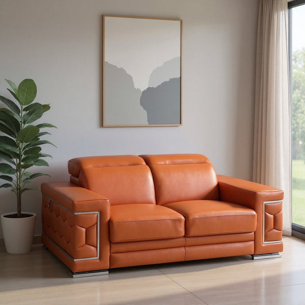 HomeRoots 69" Faux Leather Love Seat - Contemporary Comfort with Pillow-Top Arms for Modern Living Spaces ORANGE 329586