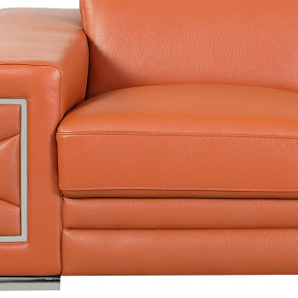 HomeRoots 69" Faux Leather Love Seat - Contemporary Comfort with Pillow-Top Arms for Modern Living Spaces ORANGE 329586