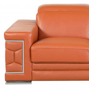HomeRoots 69" Faux Leather Love Seat - Contemporary Comfort with Pillow-Top Arms for Modern Living Spaces ORANGE 329586