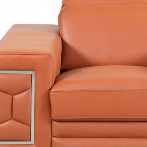 HomeRoots 47" Chic Brown Genuine Leather Arm Chair with Silver Metal Legs for Modern Living Spaces Upgrade Camel 329587