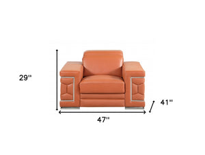 HomeRoots 47" Chic Brown Genuine Leather Arm Chair with Silver Metal Legs for Modern Living Spaces Upgrade Camel 329587
