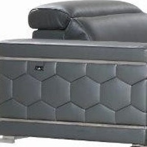 HomeRoots Three Piece Indoor Dark Gray Italian Leather Seating Set for Six – Timeless Comfort & Style 329588