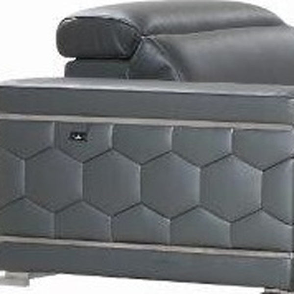 HomeRoots Three Piece Indoor Dark Gray Italian Leather Seating Set for Six – Timeless Comfort & Style 329588