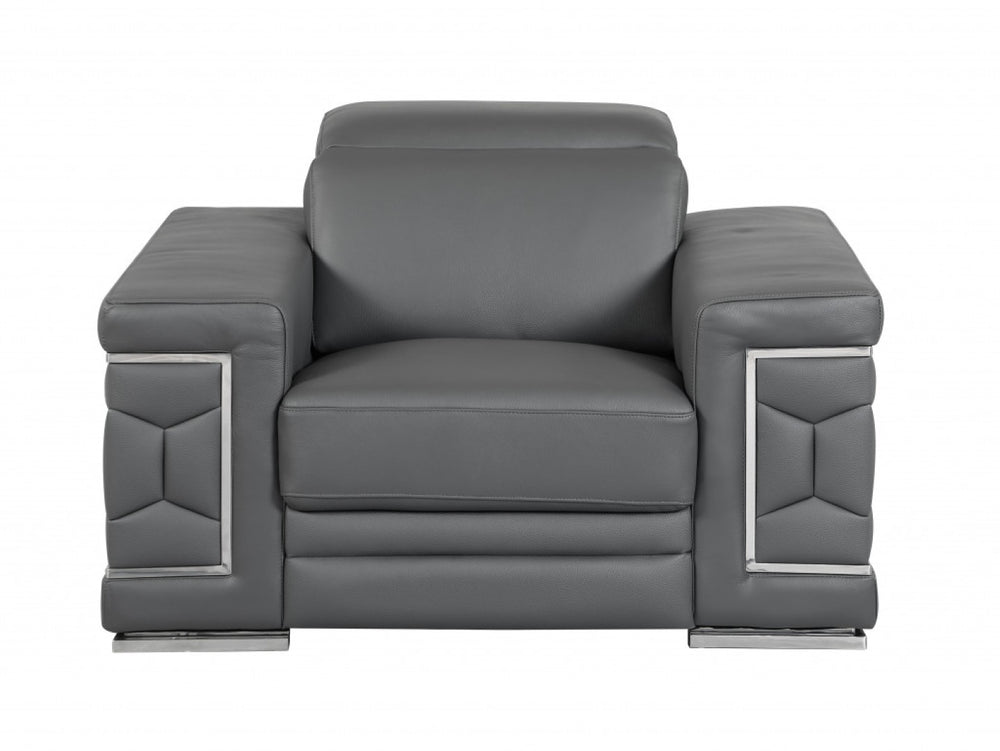 HomeRoots Three Piece Indoor Dark Gray Italian Leather Seating Set for Six – Timeless Comfort & Style 329588