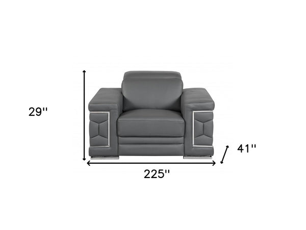 HomeRoots Three Piece Indoor Dark Gray Italian Leather Seating Set for Six – Timeless Comfort & Style 329588