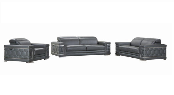 Homeroots Three Piece Indoor Dark Gray Italian Leather Six Person Seating Set Dark Grey  329588