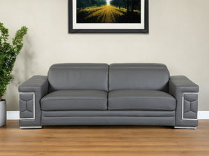 Homeroots 89" Dark Gray Italian Leather Sofa With Silver Legs Dark Grey  329589
