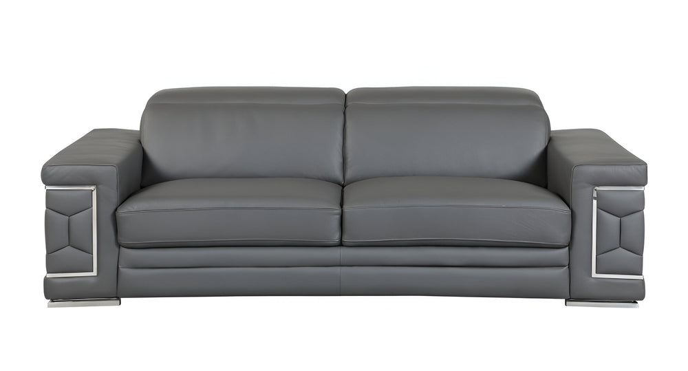 Homeroots 89" Dark Gray Italian Leather Sofa With Silver Legs Dark Grey  329589