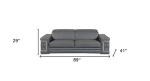 Homeroots 89" Dark Gray Italian Leather Sofa With Silver Legs Dark Grey  329589