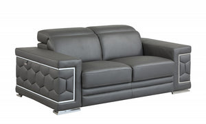Homeroots 71" Gray And Silver Genuine Leather Love Seat Dark Grey  329590