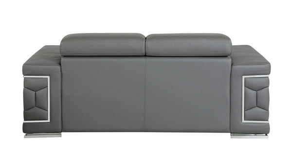 Homeroots 71" Gray And Silver Genuine Leather Love Seat Dark Grey  329590