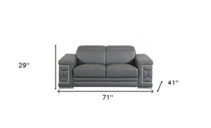 Homeroots 71" Gray And Silver Genuine Leather Love Seat Dark Grey  329590