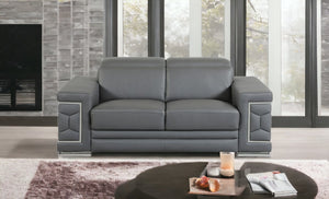 Homeroots 71" Gray And Silver Genuine Leather Love Seat Dark Grey  329590