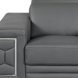 HomeRoots 47" Chic Brown Genuine Leather Arm Chair with Silver Metal Legs for Modern Living Spaces Upgrade Dark Gray 329591